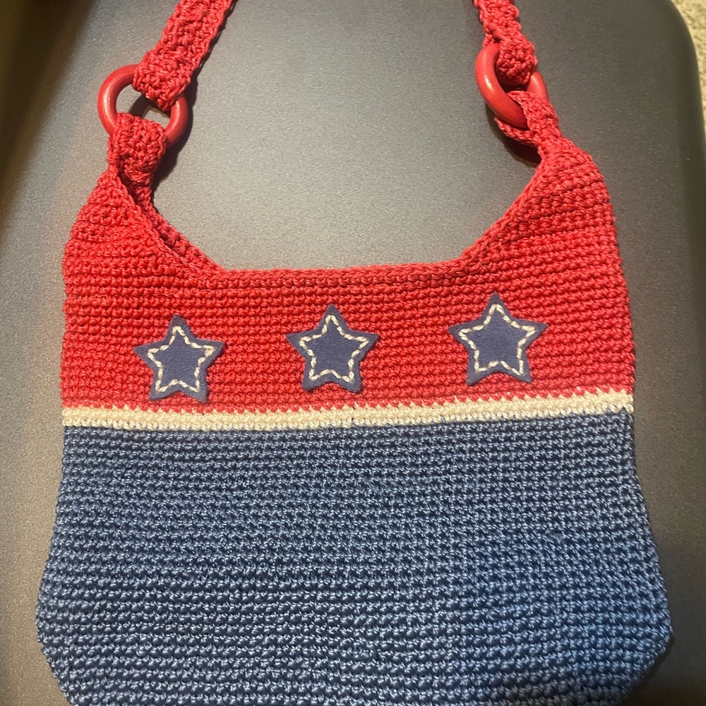 Red white and blue purse